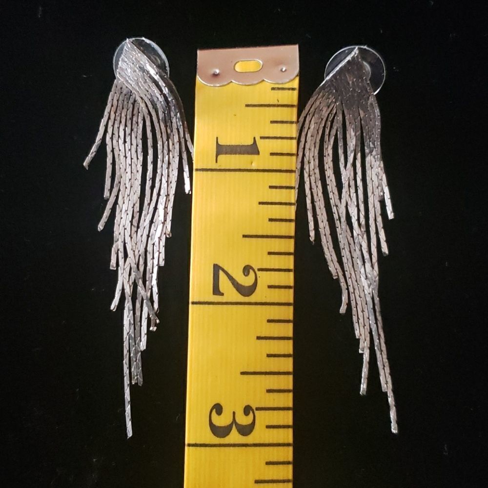 Dazzling Silvertone Dangling Fringe Earrings - Picture 4 of 4